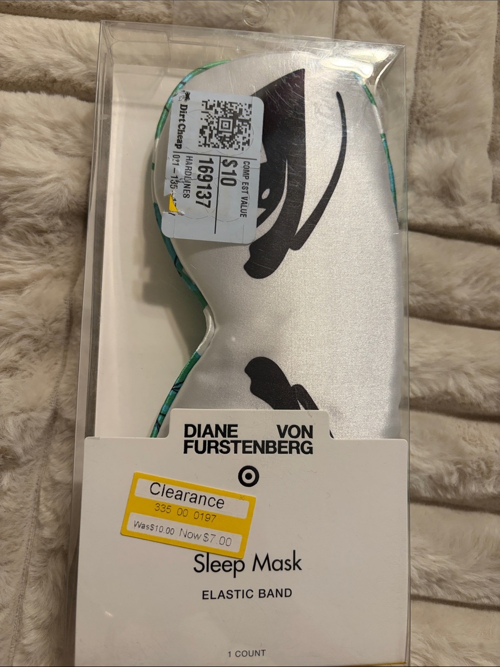 Diane Von Furstenberg Silver Sleep Mask with Black Accents and Teal Trim